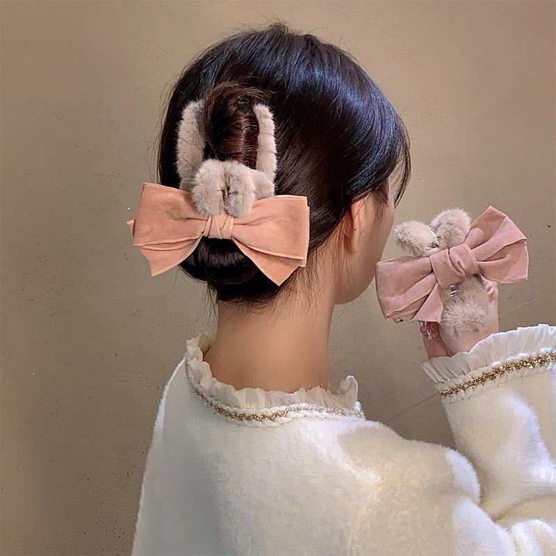 2024 Fall/Winter Plush Oversized Bow Shark Hair Clip