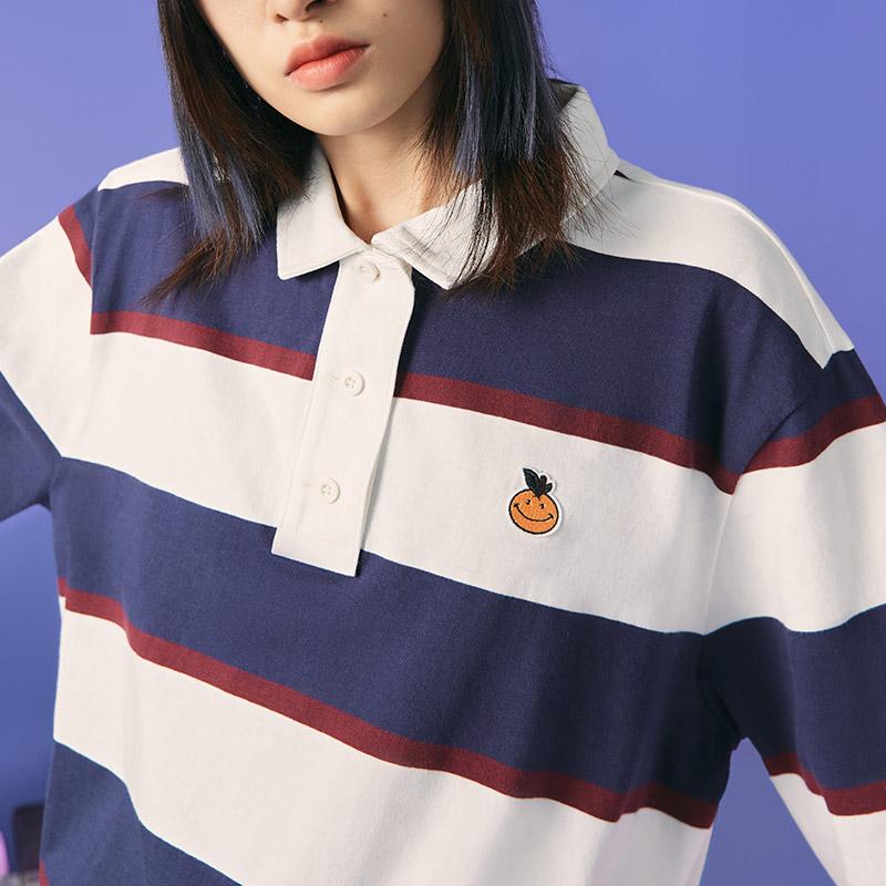 Vans Wide Stripe Smiley Face Orange Patch Short Sleeve Polo Shirt Women Tops Multicolor VN0A7RPELKZ