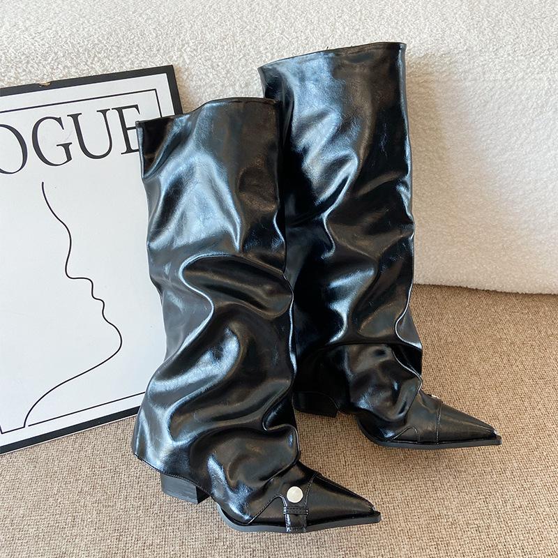 F7868-1 thick heel pants boots pointed boots long boots women's 2025 autumn and winter new stacking boots long knight boots