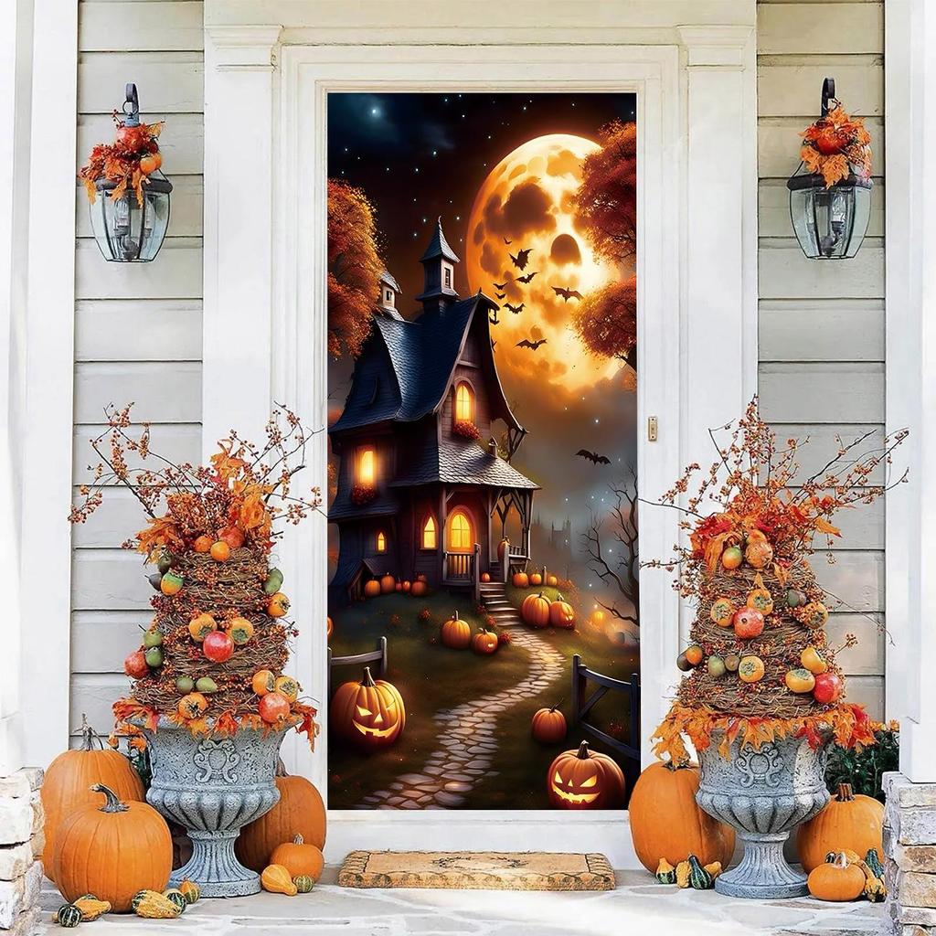 Halloween Pattern Stretch Carpet Fabric Door Cover - Easy Installation