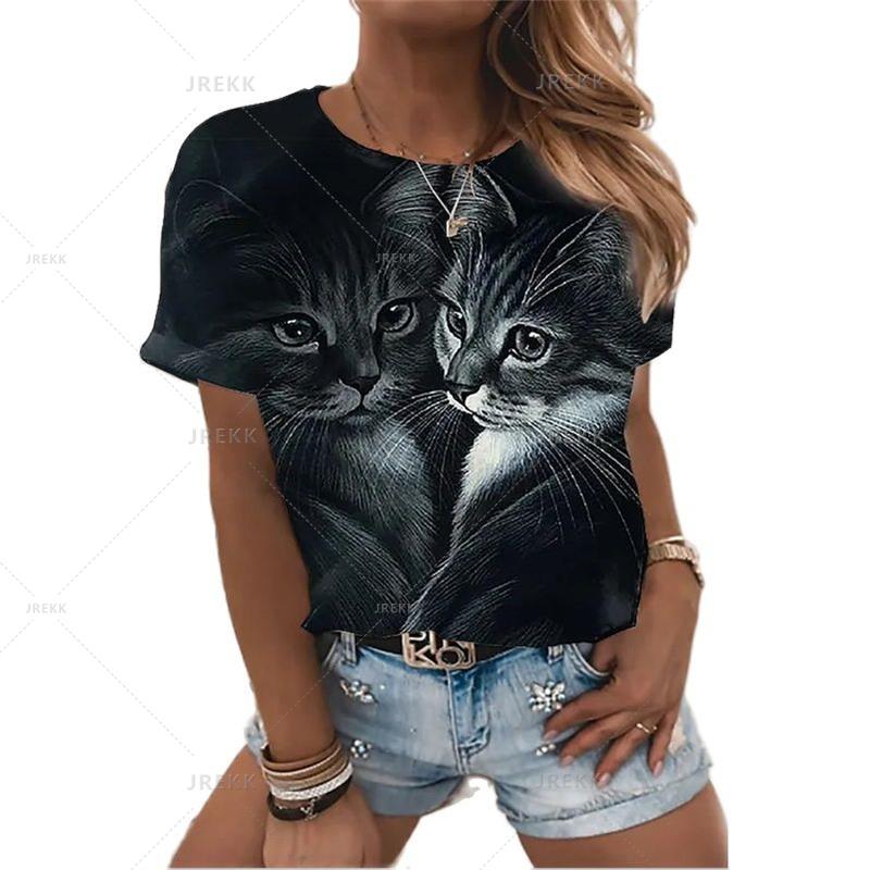 Funny Animal Cat T Shirt Womens Shirts 3D Printed Cat Women's Clothing Couples Matching Things Fresh Casual T-Shirt Comfortable Top