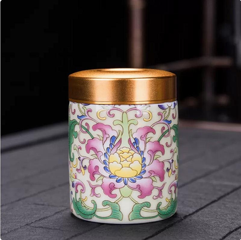 Exquisite Pastel Ceramic Tea Caddy Portable Travel Sealed Tea Boxes Tea Jar Storage Tank Coffee Canister Spice Candy Containers
