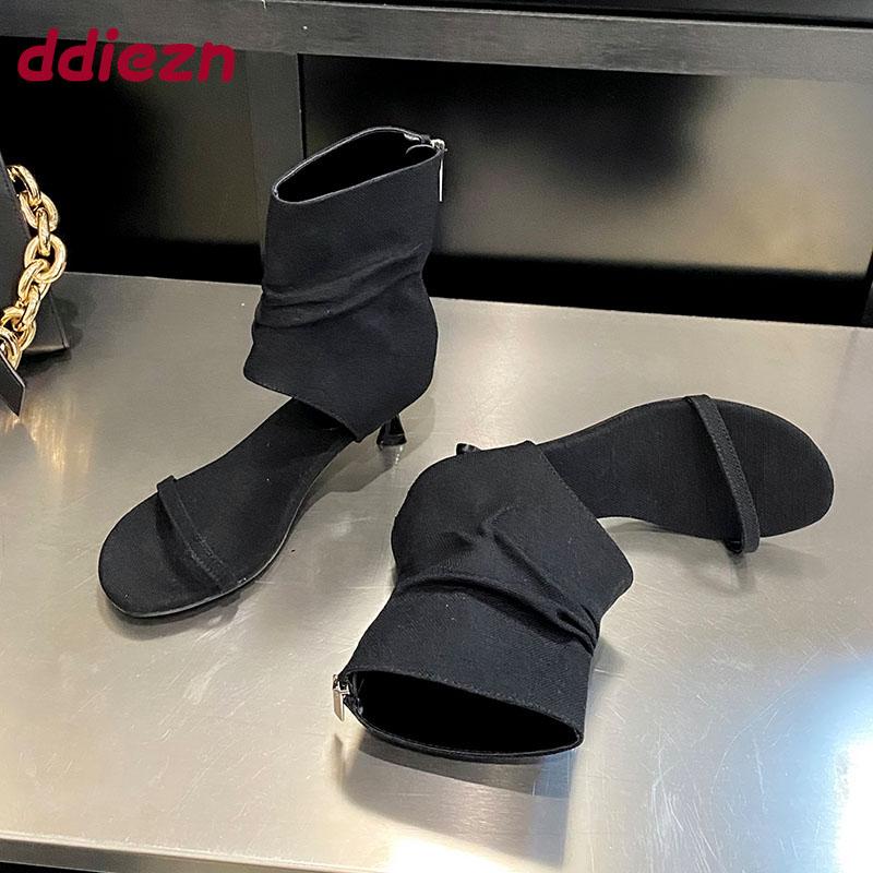 Fashion Female Low Heel Footwear Gladiator Sandals Shoes For Women Zippers Fashion Open Toe Ladies Sandals Ankle Booties Shoes Pumps