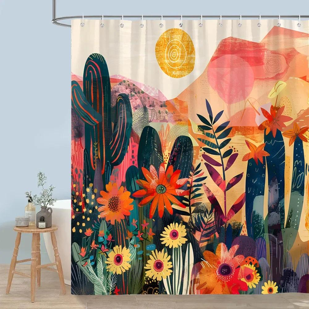 

Принт акварелью кактуса Занавеска для душа Пустынные Зеленые Растения Деревенские Доски Богемный Винтажный Занавески для душа Ванная Комната Домашний Декор W240xH180cm
