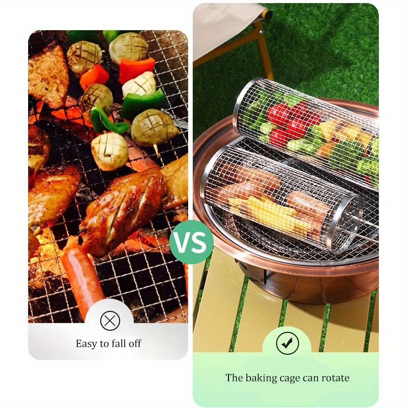 Stainless Steel Round Barbecue Net,Rolling Barbecue Grill Cage,Portable Barbecue Grill Net,Barbecue Basket Outdoor Camping