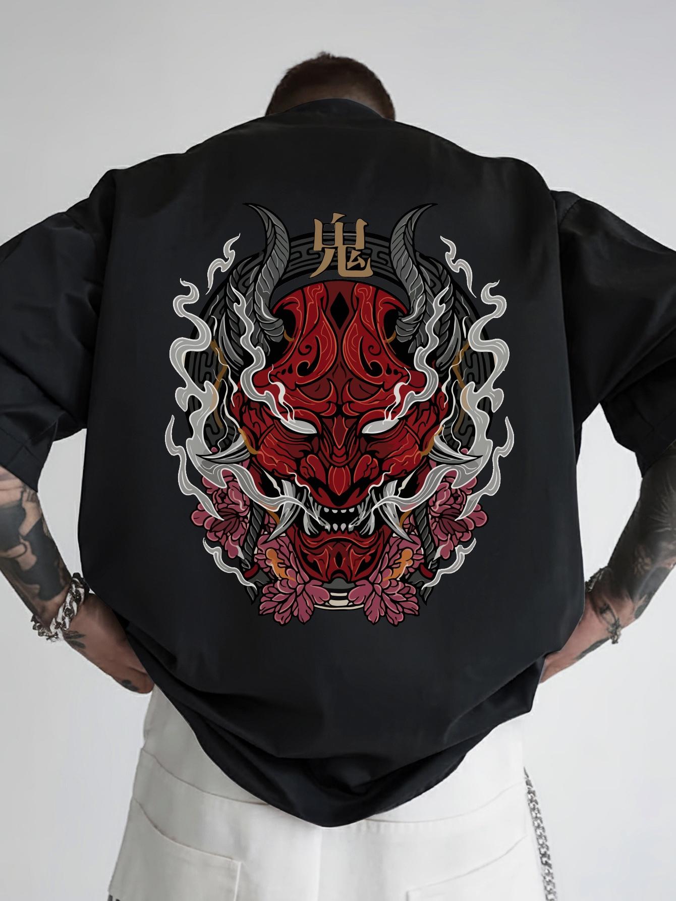 

Japanese-Inspired Back Print T-shirt - Vibrant Red & Golden Mythical Dragon Floral Design XXL
