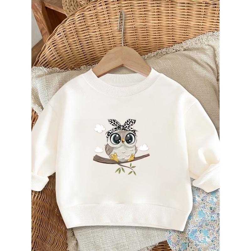 Sweet Cartoon Print Pattern, Comfortable and Simple Baby Round-neck Sweatshirt for 0-3 Year Old Baby Girls