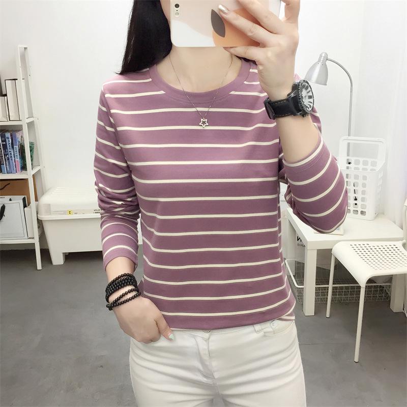 Women's Retro Striped Long Sleeve Slimming Base Layer T-Shirt for Autumn/Winter 2024