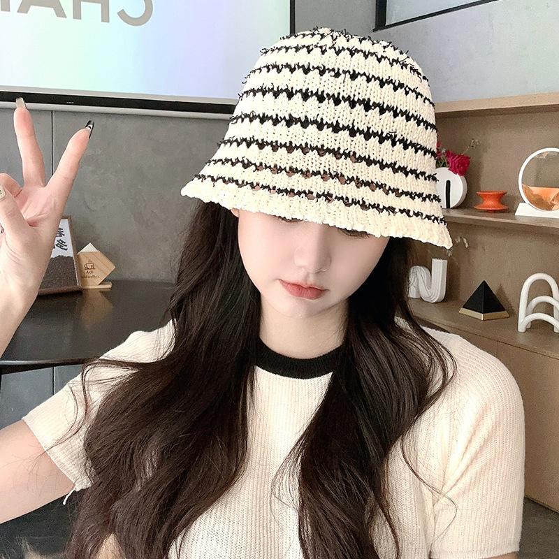 Straw Bucket Hat Women's Summer Sunshade Washbasin Hat Pastoral Lace Hollow Versatile Bucket Hat