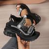 Cross-border Large Size Platform Sports Sandals Women's Summer New Velcro Rhinestone Beach Casual Wedge Sandals