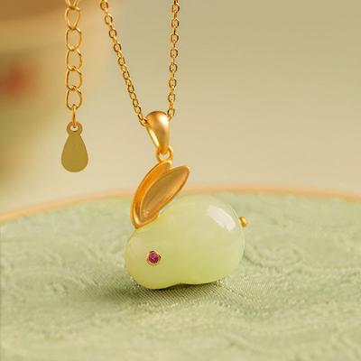 Ancient Gold Hotan Jade Rabbit Pendant Female Jade Rabbit Necklace High Level Small Crowd Design Fashionable
