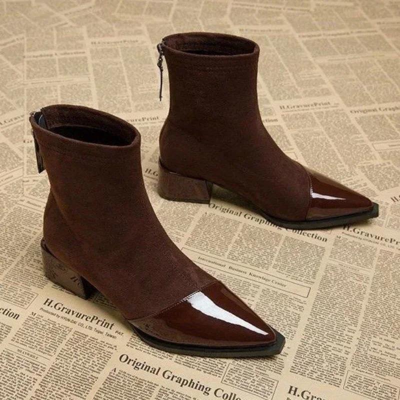 2026New Women Boots Fashion Pointe Ankle Boots Comfortable Elastic Socks Boots for Women Elegant Temperament Short Booties Botas