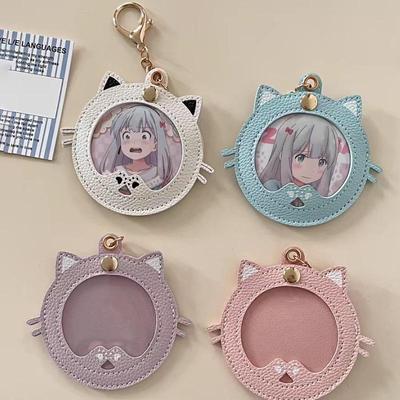 Kreative Katzen-Anstecknadel-Tasche mit 58mm Anime-Stern-Display - Cartoon-Design Lederetui