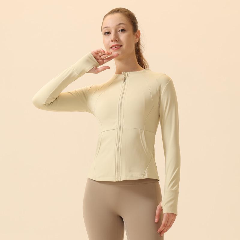 Women's Quick-Dry Zipper Sports Jacket & Yoga Top Set - Sun Protection, Long Sleeve, Tight Fit for Running & Gym