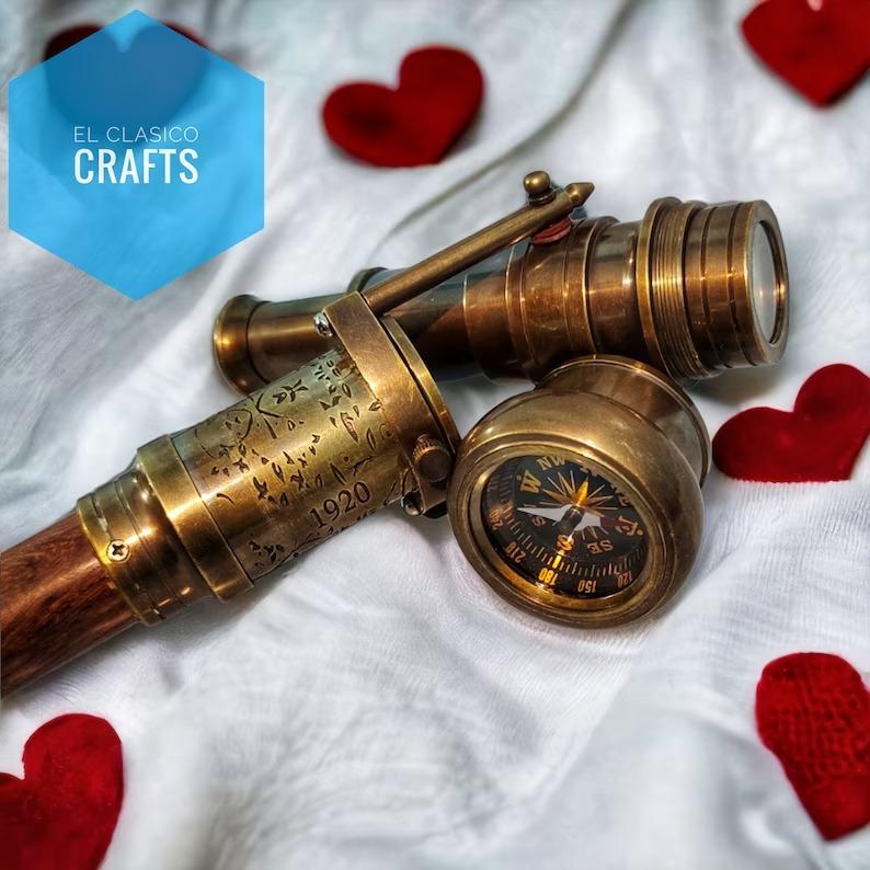 

Brass Telescope Walking Stick Wooden Cane Handle With Compass Dollond London Art gift 96 cm коричневый