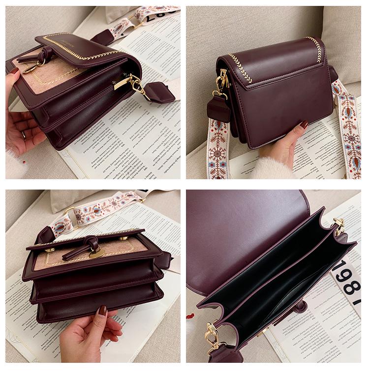 Fashion Embroidered Thread Contrast Small Square Bag 2025 New Large-capacity Shoulder Bag Versatile Simple Shoulder Strap Crossbody Bag