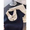 The Fabric Is Soft and Not Tied at All! Korean Retro Style Girlish Style Slimming Contrast Color Peter Pan Collar Short Sleeve Knitwear