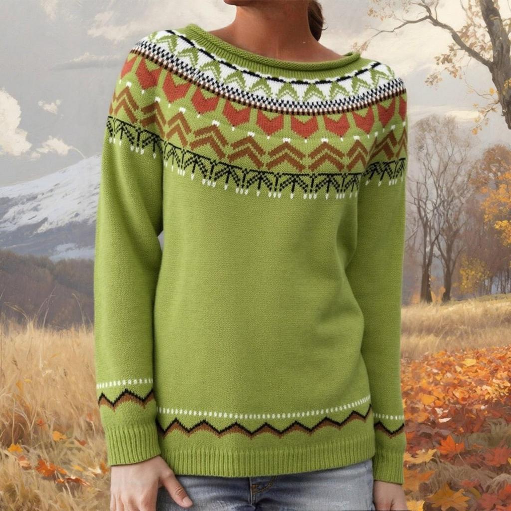 Ladies' Fashion Sweater, Round Neck,Loose Pullover Long-sleeved Knitted Sweater