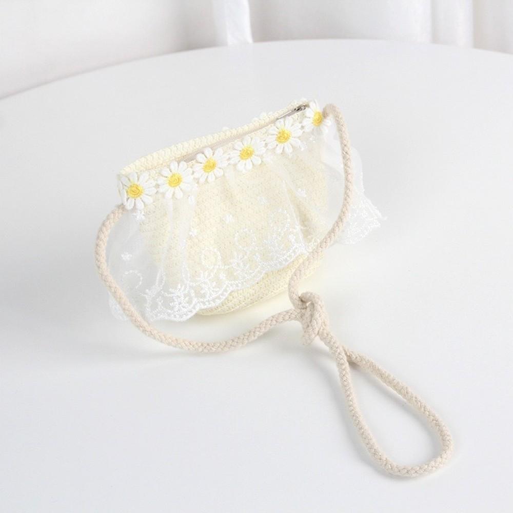 Wide Brim Straw Bag Cap Set Lace Sun Hat Sweet Fisherman Hat for 2-8 Years Kids