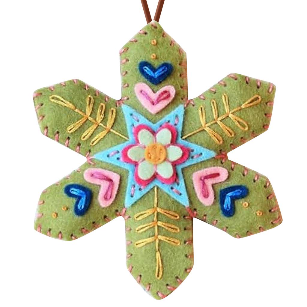 Christmas Snowflake Felt Ornament Kit with Pre-Cut Felt 3D Embroidery Needlepoint Kit Xmas Felt Snowflake Pendant Crafts