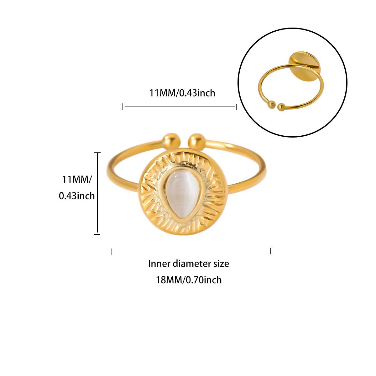 

New retro natural stone zircon ring flower round opening stainless steel ring premium versatile jewelry
