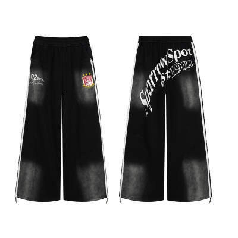 American Vintage Badge Print Track Pants Loose Fit Wide Leg Sweatpants Men Women Casual Streetwear