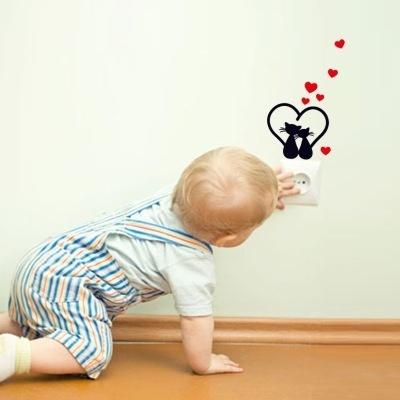 2PCS Lovely Cat Light Switch Phone Wall Stickers for Kids Rooms Diy Home Decoration Cartoon Animals