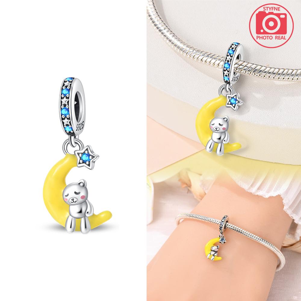 Charms Plata Copper Colors Shiny Moon Star Luminous Pendant Charms Fit Original Bracelet Diy Fine Jewelry Gift For Women