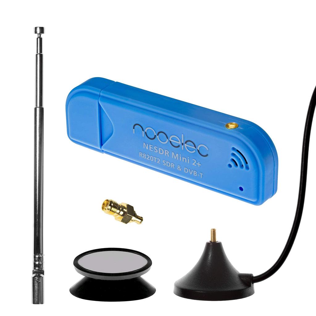 NESDR Mini 2+ 0.5PPM TCXO RTL-SDR and ADS-B USB Receiver Set (with Antenna, Suction Mount, and Female SMA Adapter). RTL2832U and R820T2 Tuners.
