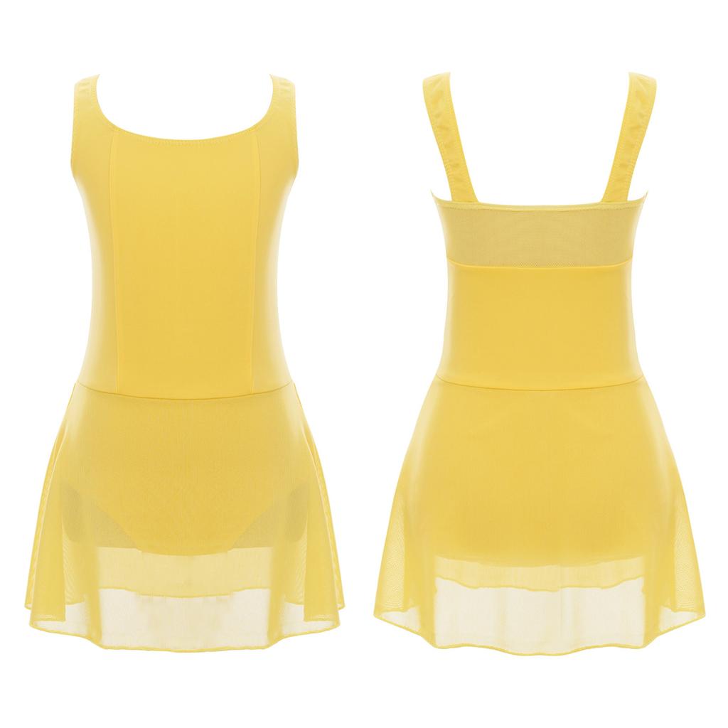 Kids Girls Athletic Activewear Costume Rhythmic Ballet Gymnastics Dancewear Dancing Training Clothes Solid Color Party Dress