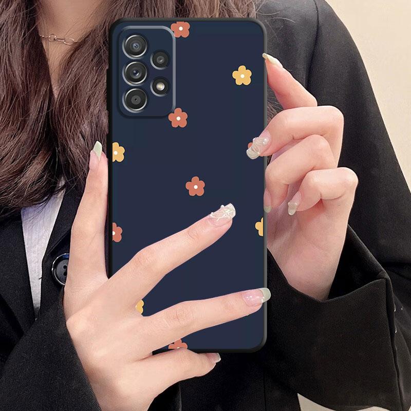 Funda de Flor Linda Para Samsung Galaxy A71 A31 A51 A32 A72 A52 A23 A13 A33 A21s A22 A53 A11 A52s A12 Cubierta Suave Negra Mate Armor