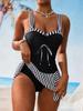 Damen Badeanzug Gestreift Kontrastfarbe Kordelzug Träger Sexy Hoher Bund Schlitz Geteilt Badeanzug Bikini Anzug Strandkleidung