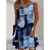 Plus Size Women's Dress Fashion 3D Plaid Print Sleeveless Elastic Round Neck Summer Dresses