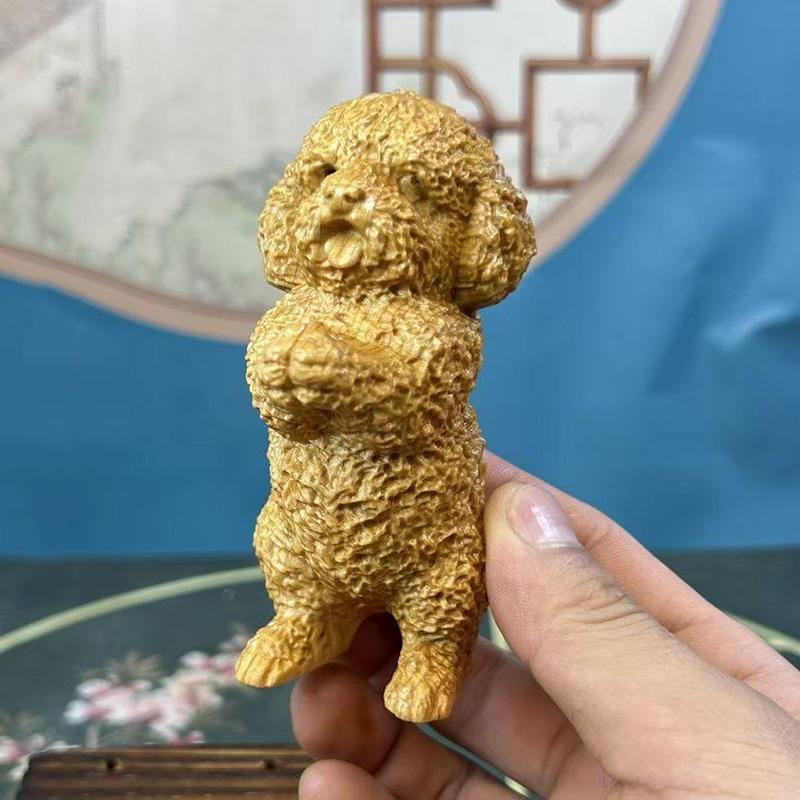 wood carving Teddy Dog Animal model Figurine Hand carved solid wood Cute Home Room Office figurine decoration Small gift
