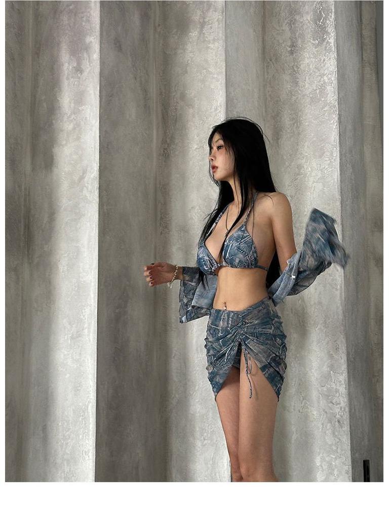 Damen Pure Desire Sexy Göttin 4-teiliges Bikini-Badeanzug-Set mit Sonnenschutz Langärmeliges Überkleid