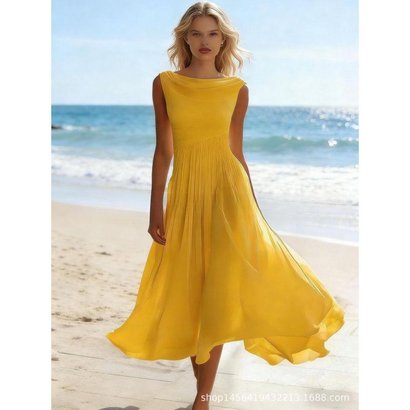 European and American Vacation Elegant Party Vacation Elegant Chiffon Dress New