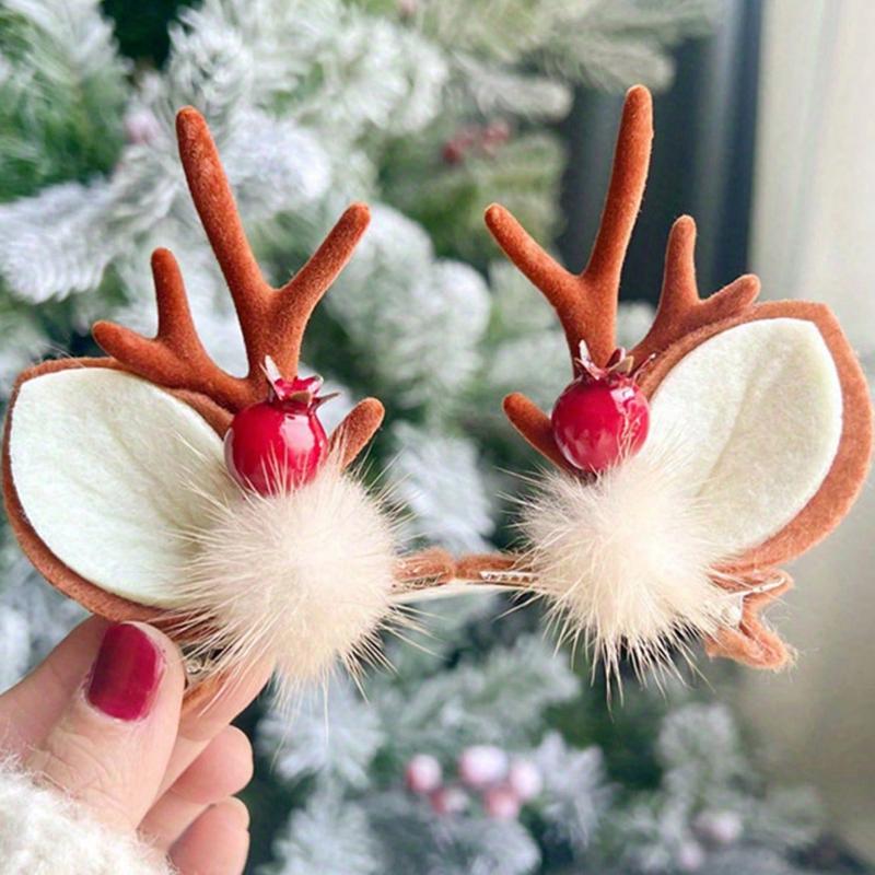 1 Pair Christmas Reindeer Antler Hair Clips, Cute Reindeer Headpiece Accessories