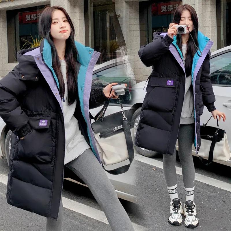 

Женская зимняя теплая куртка с капюшоном, удлиненное пальто с толстой подкладкой, женские теплые парки XS чёрный