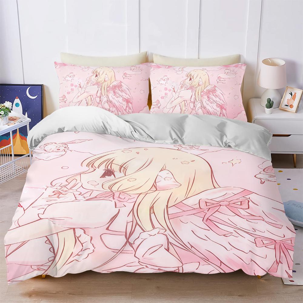 Cute Kawaii Girl Pink angel Duvet Cover Set Soft Wash Bed 3 Piece Summer Comfortable Student Dormitory Home Baby Bedding Best