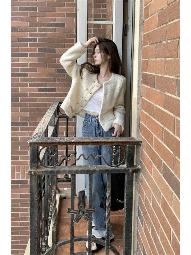 Autumn/Winter 2025 Women's Chic Loose Double-Breasted Denim Long-Sleeve Wool Coat for Petite