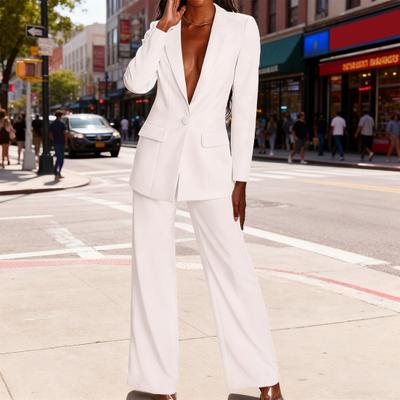 Conjuntos de Blazer de 2 Peças para Mulher Business Casual Jaqueta Blazer de Um Botão Conjunto de Calças Sociais de Perna Larga Conjuntos Profissionais para Trabalho Escritório