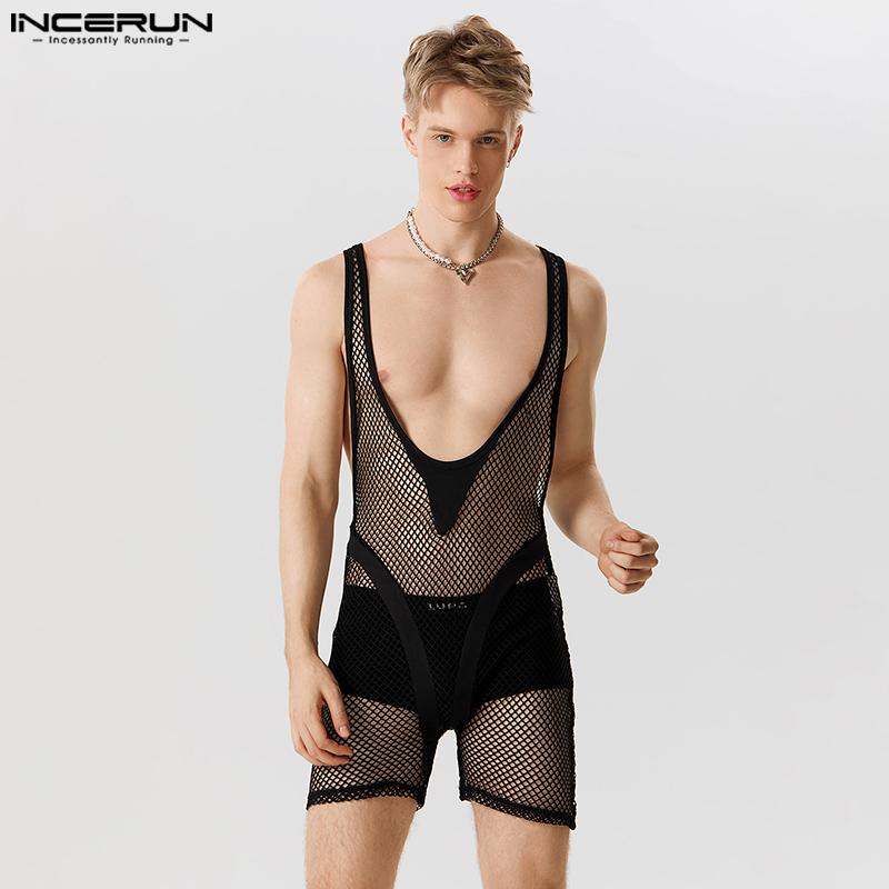 

INCERUN Summer Men Mesh See Through Брюки Комбинезоны без рукавов