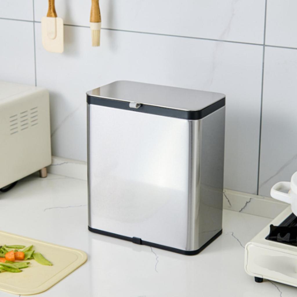 Stainless Steel Trash Bin Sliding Lid Household Storage No-Mark Sticker