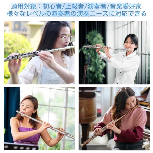 BQKOZFIN 16-Hole C Key Flute Beginner Set, Woodwind Instrument, Silver-Plated Cupronickel, for Brass Bands, Beginner's Set, Practice Set, 16-Hole C Ke
