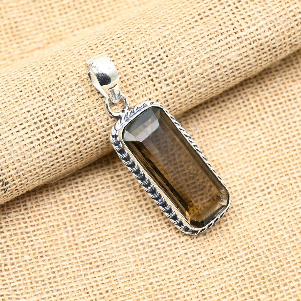 סמוקי טופז אבן חן בעבודת יד 925 תליון תכשיטי כסף סטרלינג מוצק למתנה לחתונה