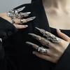 Mörk Estetik Slät Oregelbunden Geometrisk Ringledsdesign Lång Finger Fingerring Metall Exoskelett Punk Ringledsdesign