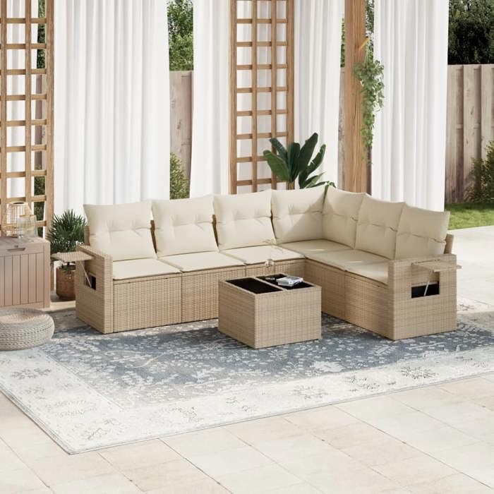 VidaXL Garden Lounge Set with Cushions 7 Pcs, Patio Sofas, Patio Furniture Set, Outdoor Furniture, Beige 3252555