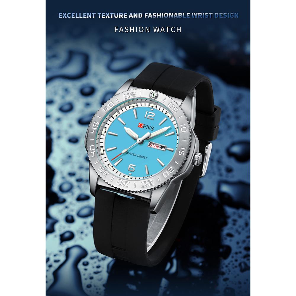 OFNS New Fashion Color Dial Men's Quartz Watch Outdoors Casual Waterproof Clock Silicone Sports Business Dress Men Watch