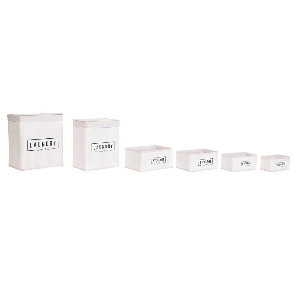 Set of Baskets DKD Home Decor White Bamboo 40 X 30 X 46 Cm (5 Pieces)
