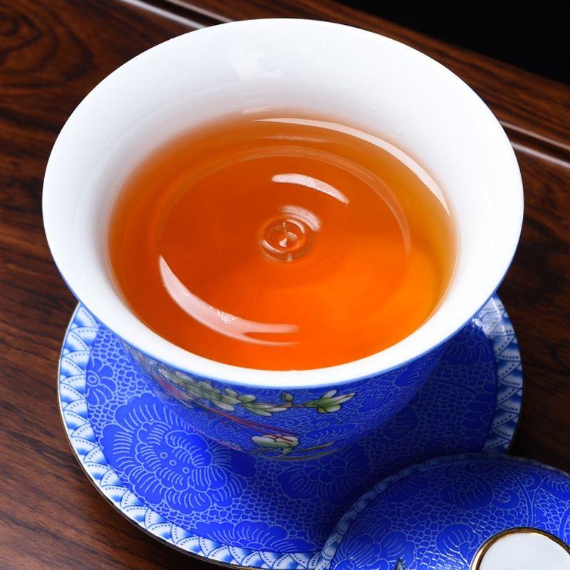 Handmade Sancai Enamel Gaiwan Tea Cup Set with Lid & Saucer, White Porcelain Kung Fu Tea Bowl